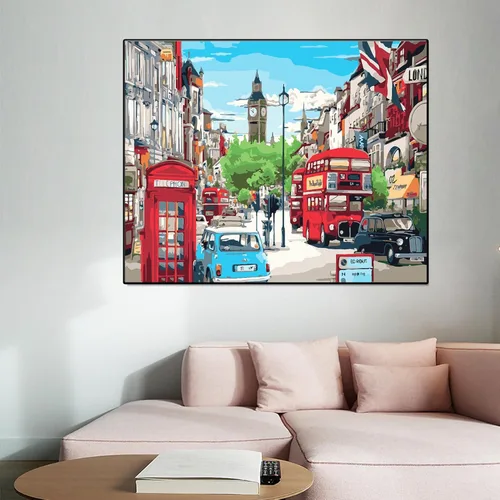 Miniatura 3 de QUITEDEW Pintura por números para adultos, kit de pintura de la torre Elizabeth por números, pintura de paisaje de calle urbana por números