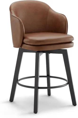 Miniatura 46 de Taburetes de Bar de Altura de Mostrador de 26 pulgadas Tapizados Giratorios con Respaldo y Patas de Madera para Isla de Cocina, Juego de 2, Tela