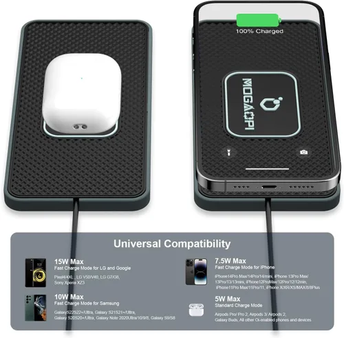 Miniatura 2 de Almohadilla de carga inalámbrica para automóvil, cargador inalámbrico MOGAOPI de 15 W tipo C, cargador rápido PD20W compatible con iPhone 16 Pro