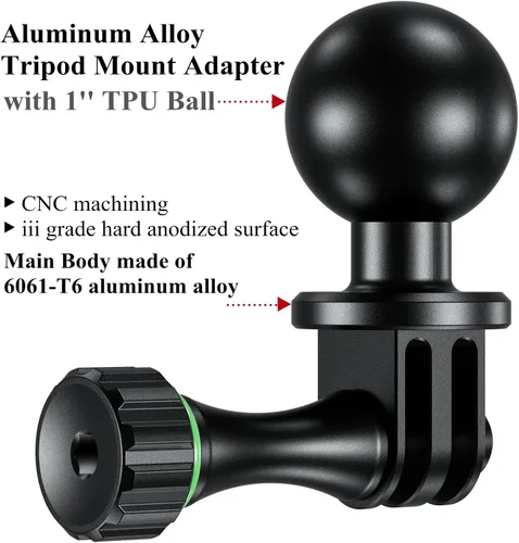 Miniatura 2 de BRCOVAN Adaptador de montaje de trípode de bola de 1 pulgada con rosca de cámara de 1/4 "-20, aleación de aluminio, compatible con soportes RAM