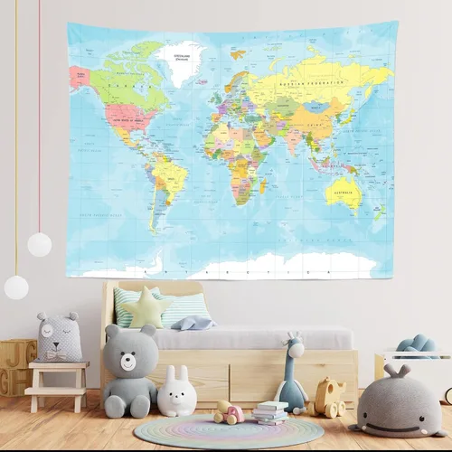 Miniatura 3 de Telón de fondo de mapa del mundo de 5 x 3 pies, aventura comienza viajes, niños, baby shower, fiesta, decoración de mapa, fondos de mapa, aventura