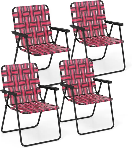 Miniatura 12 de Silla de Playa Giantex para Adultos Pack de 4 - Silla de Camping con Estructura de Acero, Silla Director Plegable Ligera, Silla de Tela para Caqui