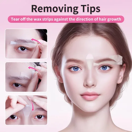 Miniatura 7 de Beauty7 Kit de tiras de cera para piel sensible, depilación facial para cejas, labios, 24 tiras y 4 toallitas de aceite calmantes, depilación en 2