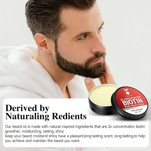 Miniatura 6 de Bálsamo para barba para hombres y cera acondicionadora para barba, fabricado con aceite de ricino, ingredientes naturales y orgánicos, hidrata