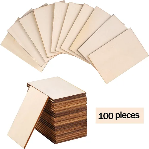 Miniatura 3 de Ruisita 100 piezas de 2 x 3 pulgadas, piezas de madera sin terminar, rectangulares en blanco, esquinas afiladas, hojas de madera para proyectos