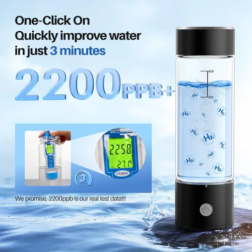 Miniatura 2 de MOVOCA Botella de agua de hidrógeno, generador de agua de hidrógeno rápido de 3 minutos y 2200 PPB -SPE PEM Tech, máquina de agua hidráulica