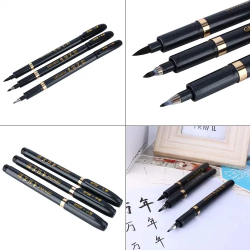 Miniatura 6 de Delaman Pluma de caligrafía, 3 unidades, chino, japonés, caligrafía, shodo, pincel, tinta, escritura, dibujo, manualidades, bolsillo portátil