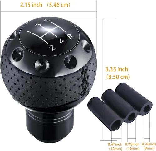 Miniatura 3 de Pomo de Palanca de Cambios Manual de Cuero de 5 Velocidades Mango de Bola Perilla de Palanca de Cambios Repuesto Compatible con la Mayoría de Negro