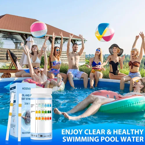 Miniatura 6 de Accevo Tiras de prueba para bañera de hidromasaje, kit de prueba de agua de piscina 3 en 1 para cloro/bromo, pH, alcalinidad total, tiras de prueba