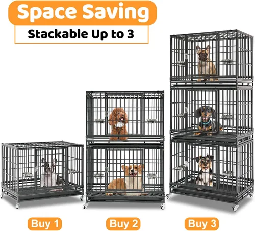 Miniatura 2 de Homey Pet Jaula para Perros Apilable de Servicio Pesado de 37 pulgadas, Jaula Kennel Indestructible a Prueba de Escape para Perros con Ruedas