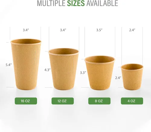 Miniatura 3 de Restaurantware 500 vasos desechables de papel kraft ondulado con aislamiento, de 3.5 onzas, con diseño de borde enrollado, tapas vendidas por