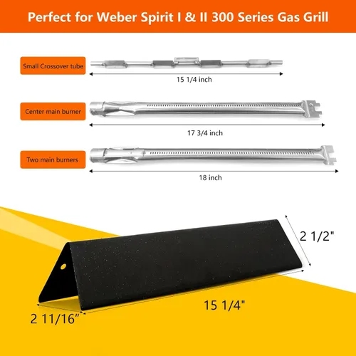Miniatura 2 de Piezas de repuesto para Weber Spirit de 15.3 pulgadas de acero porcelánico 7636 placa de calor para parrilla y tubo de quemador 69787 para parrilla