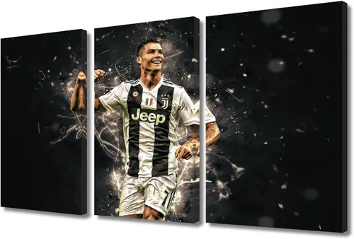 Miniatura 20 de TISHIRON CR7 - Póster de Cristiano Ronaldo de 3 piezas, lienzo para pared, cuadros de superestrella de fútbol, arte de pared grande envuelto