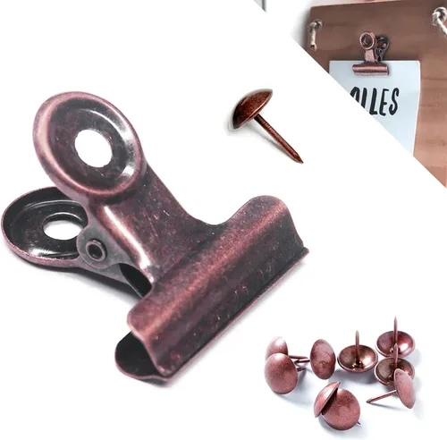 Miniatura 12 de YUCHIYA Paquete de 10 Clips Bulldog con Chinchetas para Tablero de Corcho, Clips de Metal para Manualidades, Clips Aglutinadores de Metal para Cobre