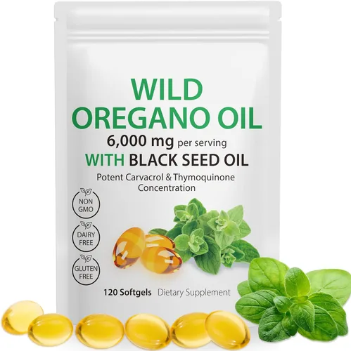 Cápsulas blandas de aceite de orégano de 6000 mg, 120 unidades, cápsulas de suplemento de aceite de orégano, alto Carvacrol, aceite de orégano 2 en