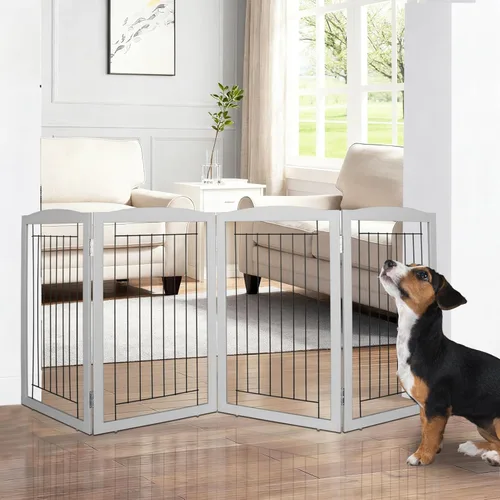 Miniatura 32 de ZJSF Puerta plegable independiente para perros, puerta de madera extra ancha blanca para cachorros, 6 paneles, puertas altas para mascotas