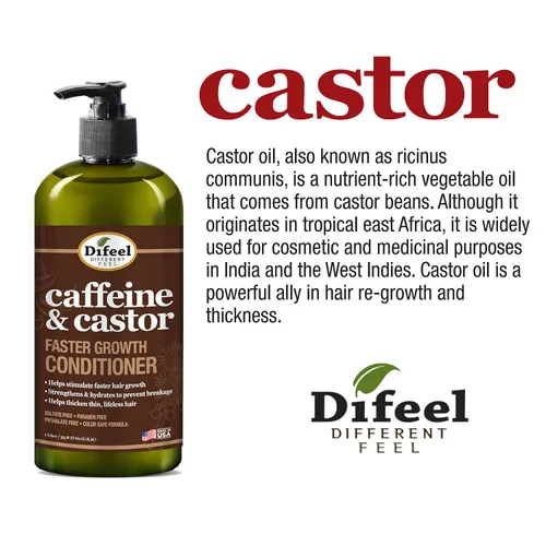 Miniatura 5 de Difeel Acondicionador de cafeína y ricino para un crecimiento más rápido del cabello, 33.8 oz.