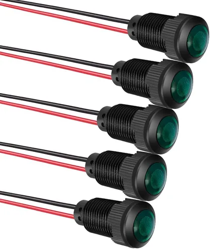 Miniatura 19 de Gebildet 5 unids 0.472 in AC/DC 12-24V LED indicador de metal luz impermeable señal lámpara piloto Dash direccional coche camión barco con alambre