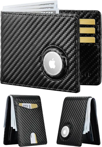 furid Apple Airtag Wallet Men Slim cartera Air Tag con soporte para Airtag, bloqueo RFID, plegable, bolsillo frontal, billetera minimalista para