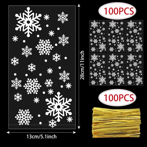 Miniatura 2 de Resholder 100 bolsas de celofán transparentes de Navidad de 11.0 x 5.1 in, bolsas de almacenamiento con parte inferior de bloque, con 100 lazos