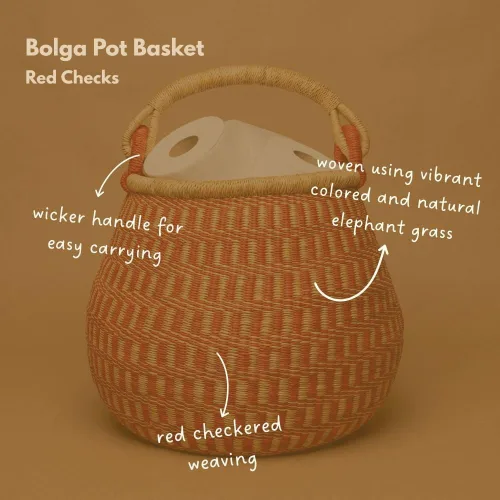Miniatura 3 de Cesta africana tejida roja para almacenamiento, 16 pulgadas de ancho, 12 pulgadas de alto