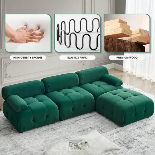 Miniatura 7 de DEINPPA Sofá modular modular de 93 pulgadas, sofá de terciopelo minimalista en forma de L, sofá convertible, muebles de sala de estar para sala