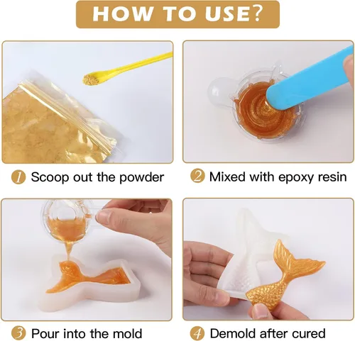 Miniatura 7 de HTVRONT - Polvo de mica en color dorado para resina epoxi, pigmento en polvo natural de 3.5 onzas (100 g), fácil de mezclar para hacer velas, jabón