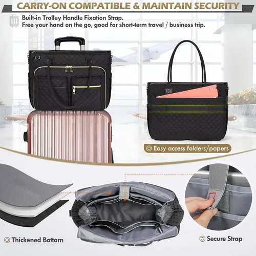 Miniatura 6 de RAINSMORE Bolsa de mano para profesores, bolsa de computadora portátil de 15.6 pulgadas para mujer, bolsas de trabajo, bolsa de enfermera, bolsa