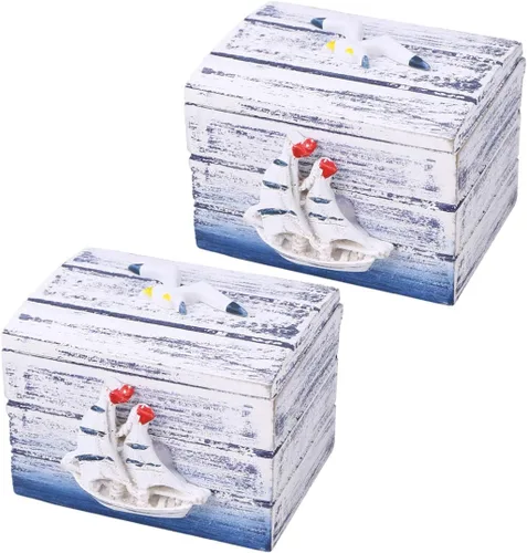 Milisten 2 cajas de almacenamiento de joyería de madera estilo mediterráneo joyero para aretes, anillos y collares para decoración de dulces de boda