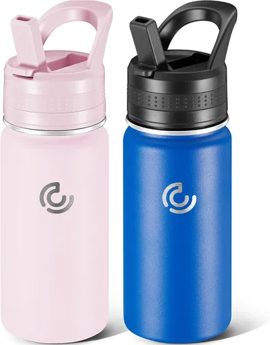 Miniatura 14 de 14 Oz Kids Water Bottle, Stainless Steel Water Bottle with Straws, Leak-Proof, BPA-Free, Insulated Water Bottles for School Boys & Girls Black