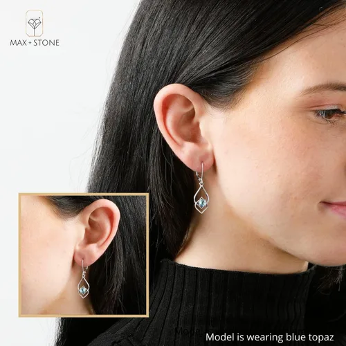 Miniatura 2 de Genuine or Created Gemstone Dangle Earrings for Women in 925 Sterling Silver with Leverback and 5mm Birthstone by MAX + STONE