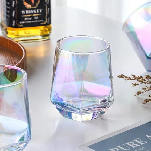 Miniatura 5 de Copa de vino sin tallo para vino tinto y blanco, cristalería iridiscente en forma de diamante para whisky, cóctel, regalo para aniversario, boda