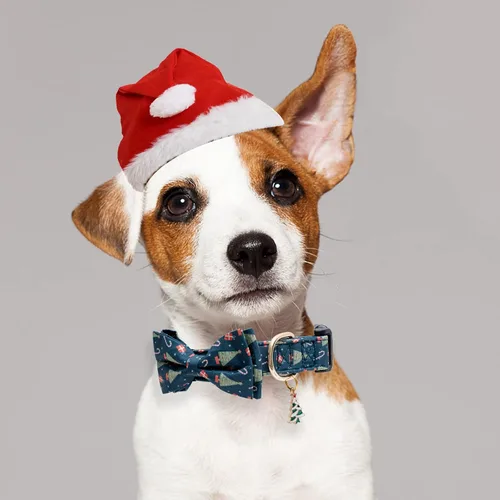 Miniatura 6 de Collar de algodón para perros de Navidad con pajarita, collares de perro verde para hembras, machos, perros pequeños, medianos y grandes, con dije