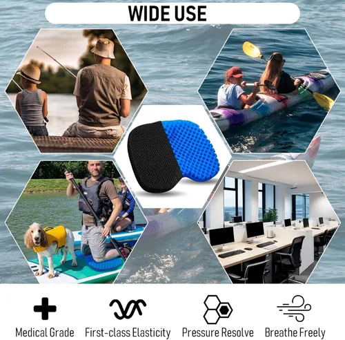 Miniatura 6 de Cojín de asiento de kayak, asiento de kayak de gel grueso antideslizante impermeable, almohadilla de goma portátil para remo de canoa para estadio
