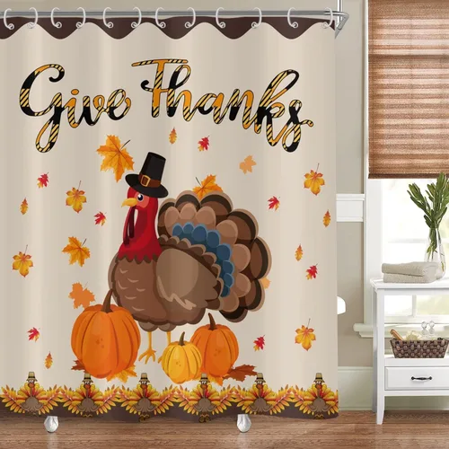 Miniatura 9 de Cortina de ducha de calabaza otoñal, cosecha de otoño, cortina de baño de calabaza azul amarilla de Acción de Gracias, decoración de bañera