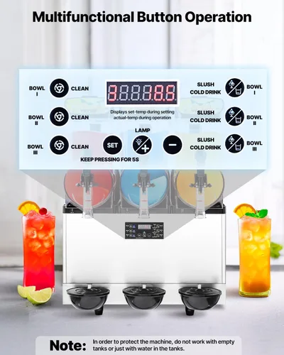 Miniatura 4 de VEVOR - Máquina comercial de bebidas heladas, tanque triple de 3x15L, máquina de margaritas, 180 tazas, máquina de batidos y bebidas heladas