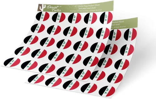 Desert Cactus Adhesivos de vinilo con la bandera de Irak, 1 pulgada, redondas, dos hojas, 50 piezas en total, con logotipo de país, para niños,