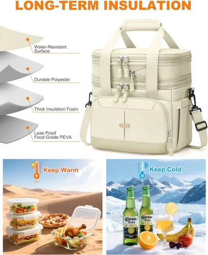 Miniatura 4 de Caja de almuerzo Pritent para hombres y mujeres, bolsa de almuerzo aislada de doble cubierta para hombres y mujeres, bolsa de almuerzo expandible a