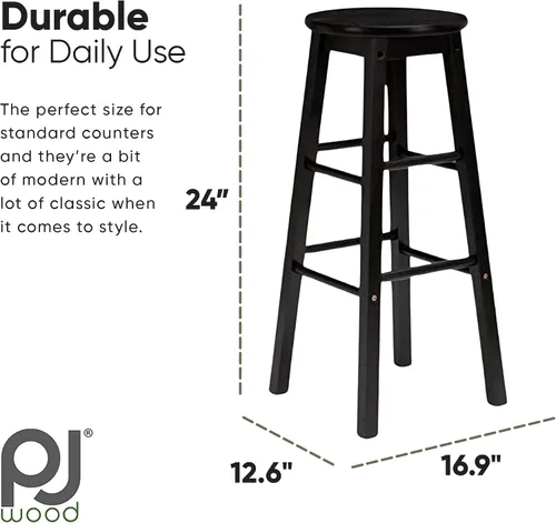 Miniatura 3 de PJ Wood Taburetes de cocina de asiento redondo clásico de 24 pulgadas de alto para hogares, espacios de comedor y bares con asientos sin espalda