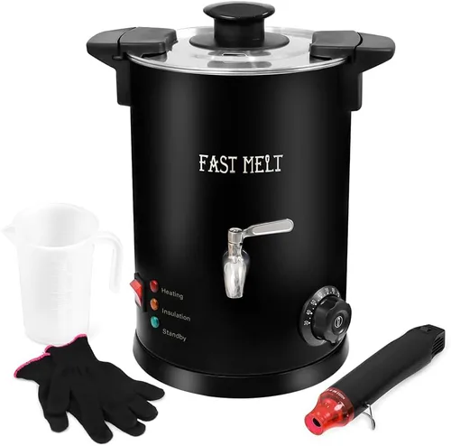 FAST MELT Derretidor de cera de 5 litros para hacer velas, olla eléctrica de cera con boquilla fácil de verter y control de temperatura de