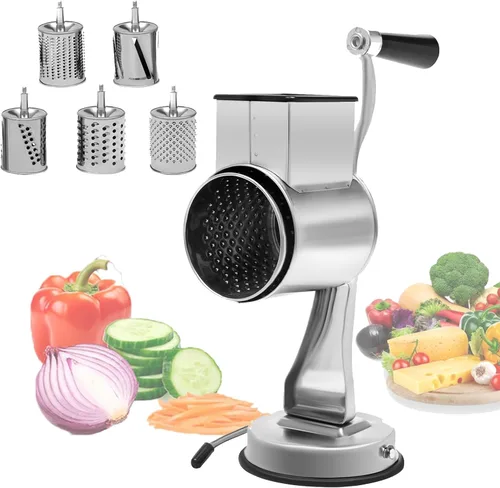 Rallador giratorio de verduras 5 en 1 de acero inoxidable, cortador de patatas, rallador de queso para encimera, triturador manual de cocina,