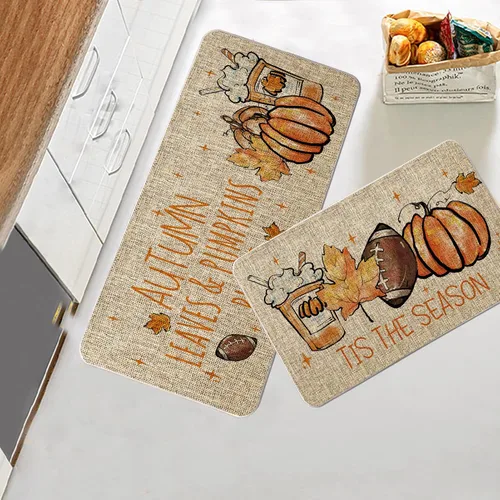 Miniatura 2 de Tis The Season - Juego de 2 tapetes de cocina de otoño, fútbol, calabaza, granja, fiesta, decoración para el hogar, cocina, baño, 17 x 27 y 17 x 47