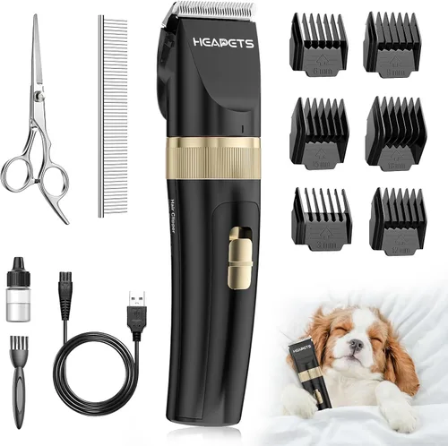Miniatura 10 de HEAPETS - Cortapelos para perros, de bajo ruido, eléctrico, silencioso, peine ajustable, cortaúñas recargable inalámbrico para perros, gatos y Dorado