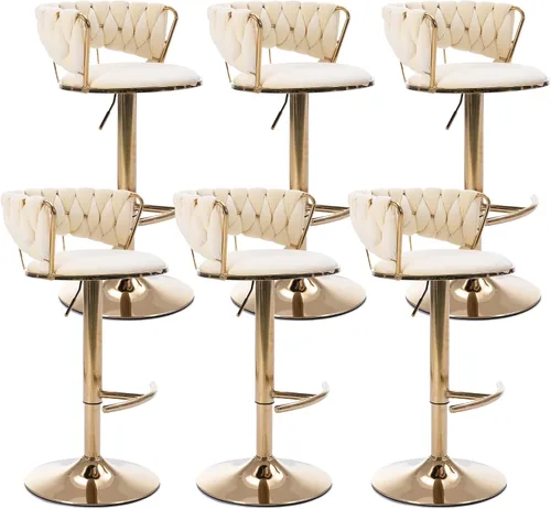 Miniatura 16 de Juego de 2 taburetes de bar de terciopelo giratorios con base de metal dorado, taburetes de bar modernos de altura de mostrador para cocina, pub