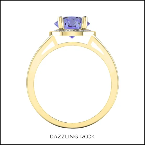 Miniatura 243 de Dazzlingrock Collection Anillo de compromiso redondo de 0.276 in con halo de diamante blanco y vástago dividido para ella en oro macizo de 14
