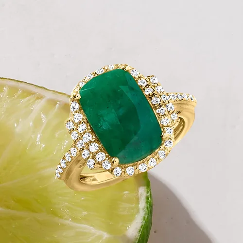 Miniatura 4 de Ross-Simons Anillo de esmeralda de 7.50 quilates con diamantes de .69 qt. t. w en oro de 18 quilates sobre plata esterlina