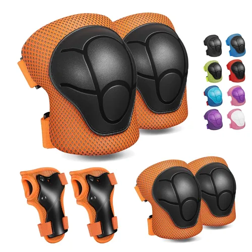 Miniatura 7 de Rodilleras para niños, rodilleras y coderas, conjunto de equipo de protección para niños y niñas con protectores de muñeca 3 en 1 para patinaje, Azul
