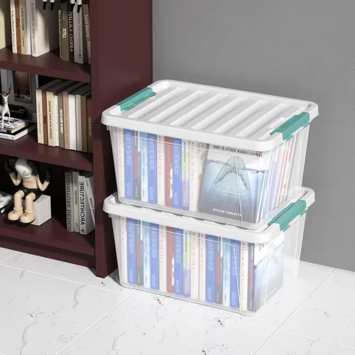 Miniatura 7 de 6 paquetes de contenedores de plástico transparente de 35 L con tapas, cajas de almacenamiento grandes