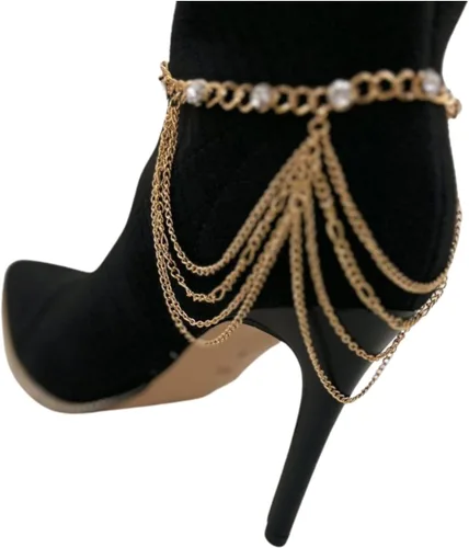 Miniatura 2 de Pulsera de metal dorado con cadena de botas occidentales para mujer, dije envolvente con múltiples ondas, Metal