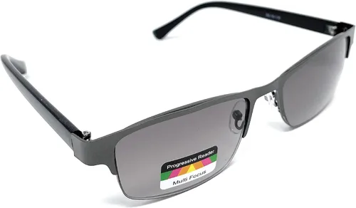 Rectángulo de metal progresivo sin línea Gafas de lectura Tri-Focal Gafas de sol lectores plomizo